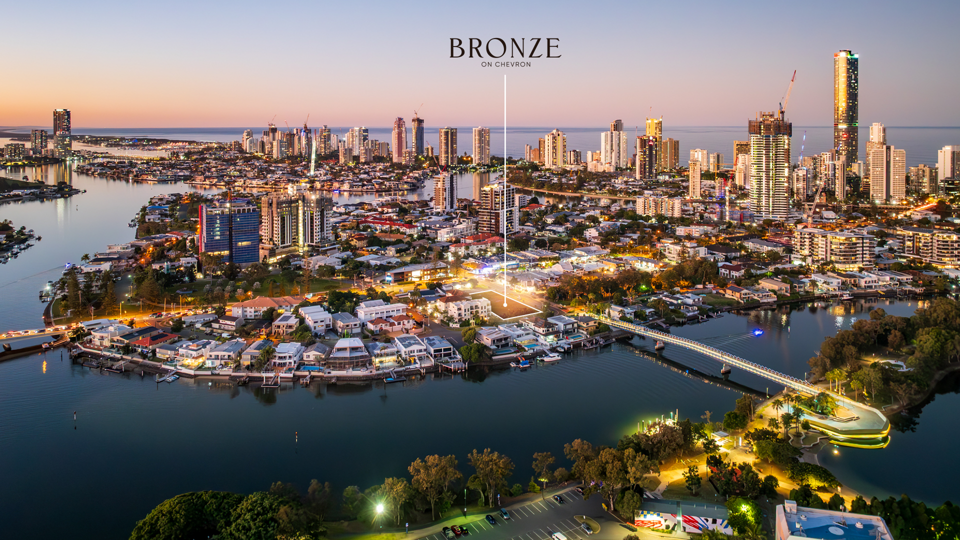Bronze on Chevron, aerial location at Chevron Island on the Gold Coast